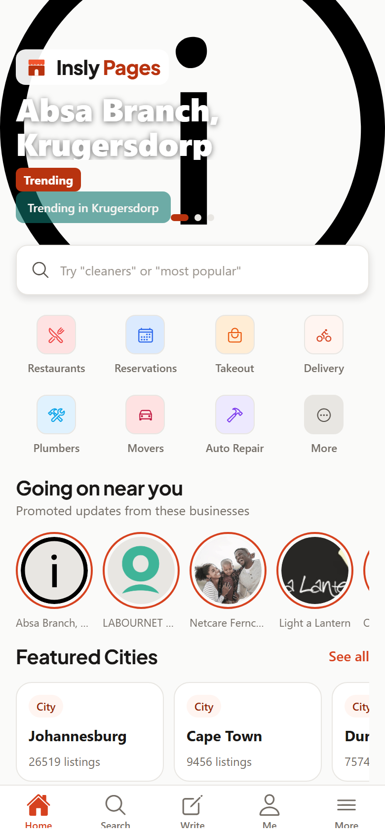 The Insly Pages app home screen
